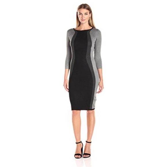 Gabby Skye Dresses & Skirts - Gabby Skye Women's Midi Gray & Black Sweater Dress Size Small